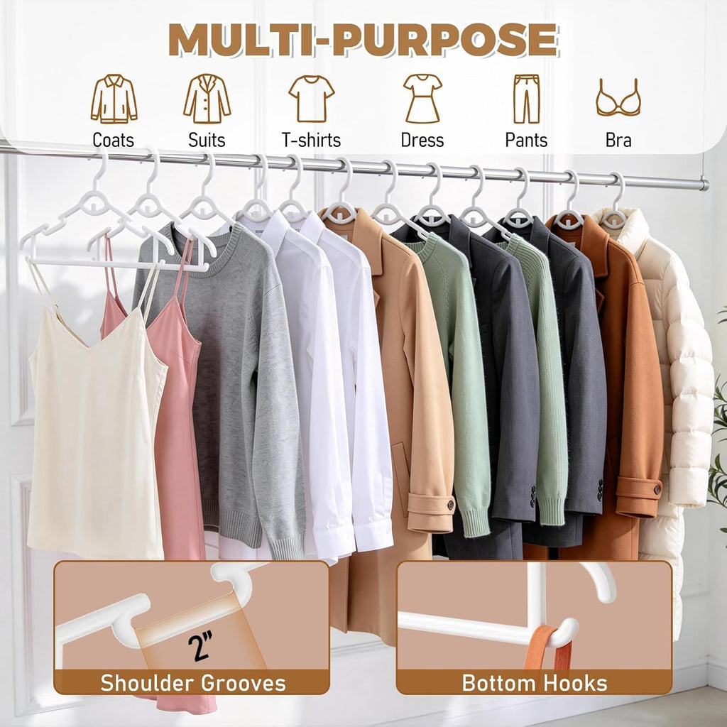 Heavy Duty Plastic Hangers 50 Pack, Stackable Space Saving, White