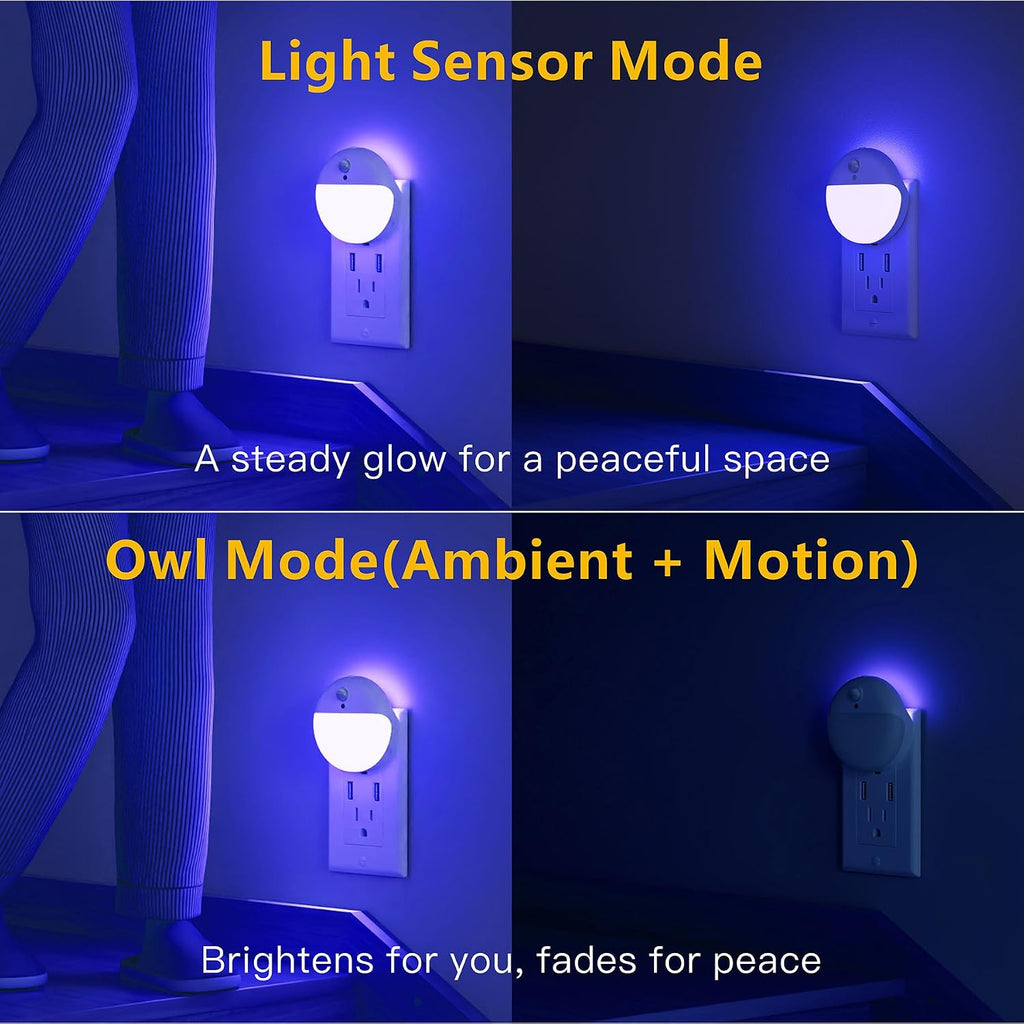 YUNLEX Blue Night Lights Plug into Wall, Motion Sensor, Dimmable, 2 Pack