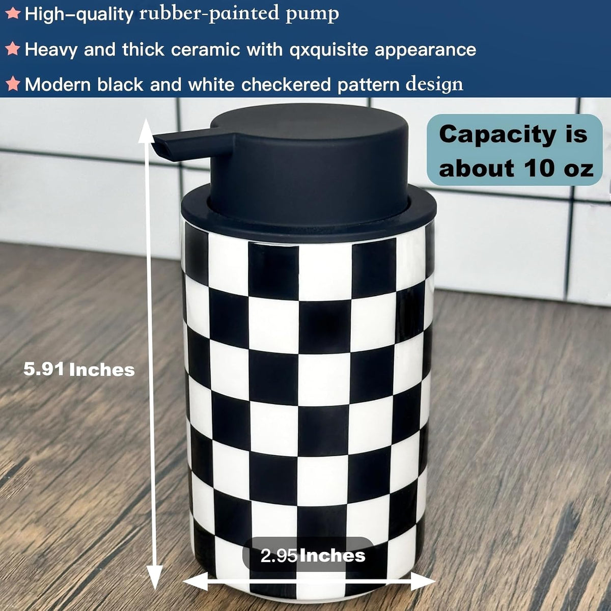 Foaming Soap Dispenser, Foam Hand Soap Dispenser for Bathroom Countertop, Modern Black and White Foamy Hand Soap Refills Bottle for Kitchen,Bathroom-Checkered Bathroom Decor