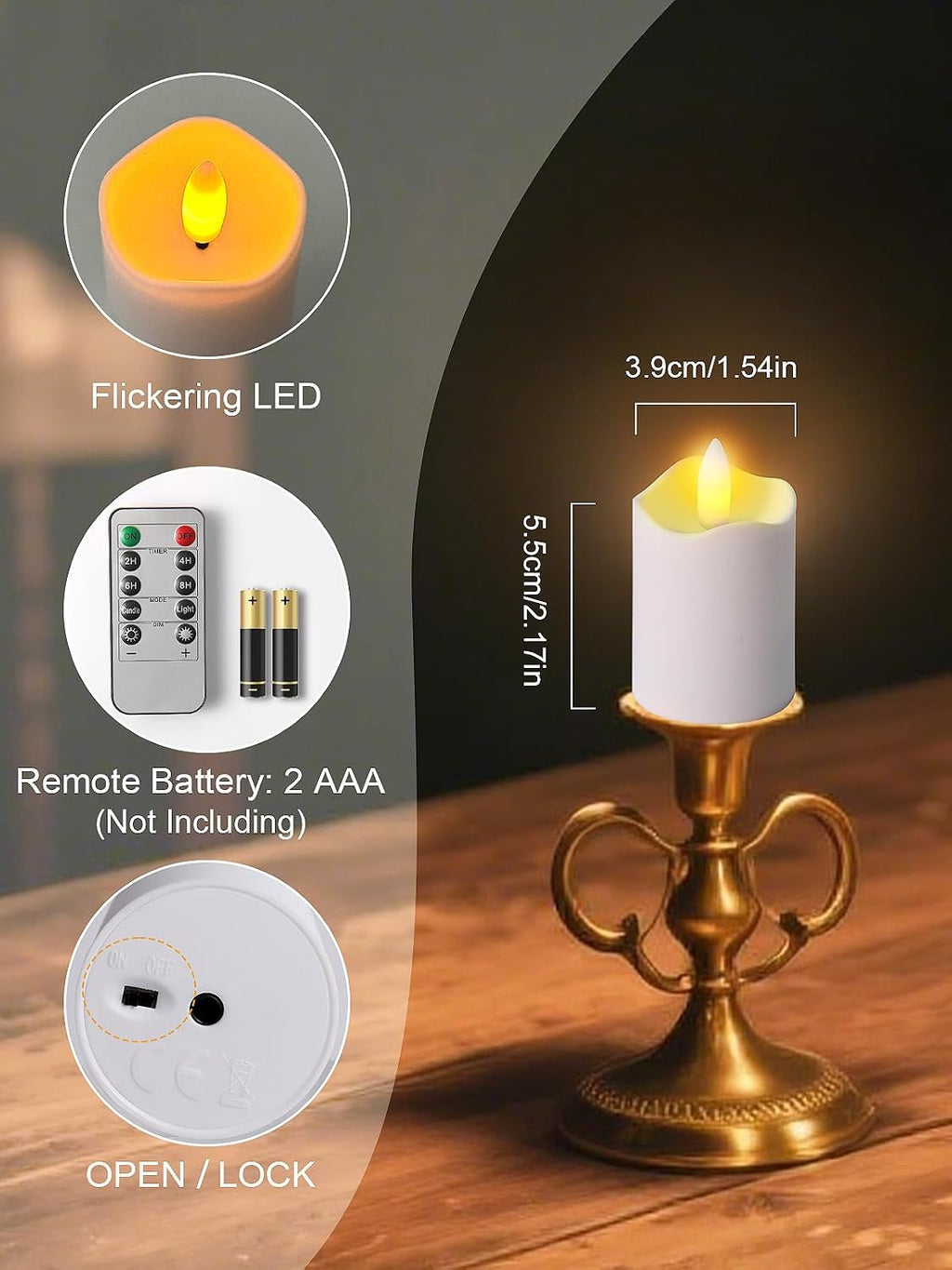 Rechargeable Flameless Tea Lights Candles with Remote Timer, 8 Pack 1.5" x 2.6" LED Candles with Charging Base, Flickering Battery‑Operated Tealights for Home, Wedding, Halloween & Christmas Decor