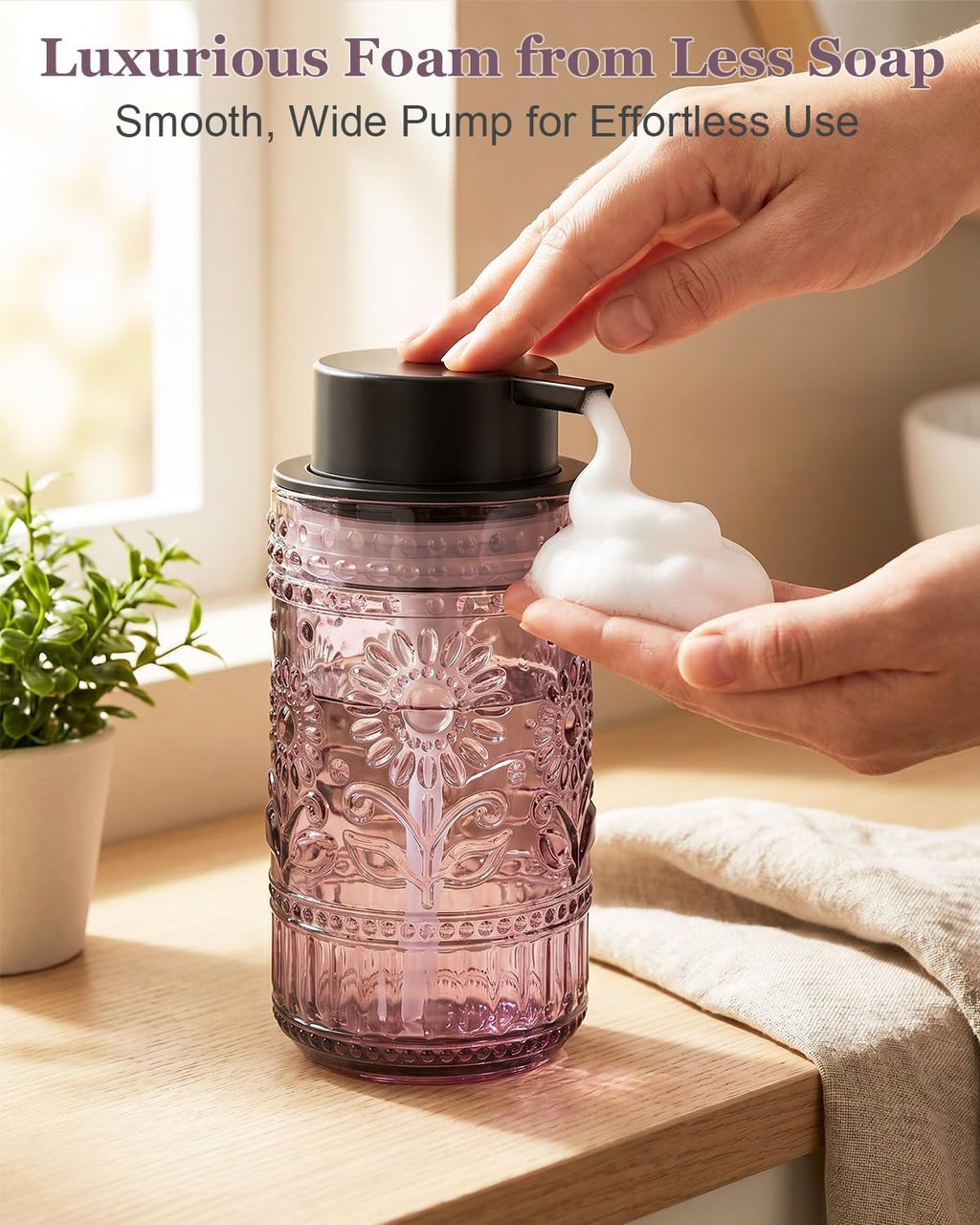 Glass Foaming Soap Dispenser, Vintage Foam Hand Soap Dispenser, Purple