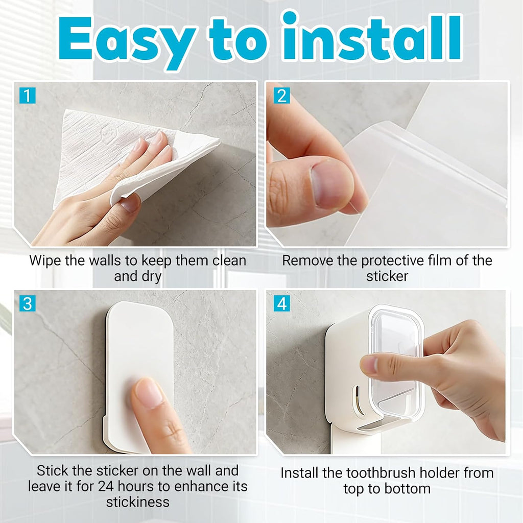 Bathroom Toothbrush Holder 2-Pack, Wall-Mounted with Cover, Single Toothbrush Storage Organizer, Suitable for Home and Travel (Clear)
