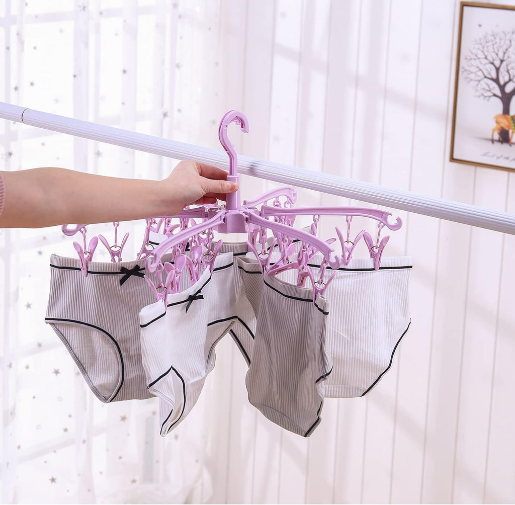 Clothes Drying Hanger with 24 Clips,Foldable Hanging Rack 2 PCS