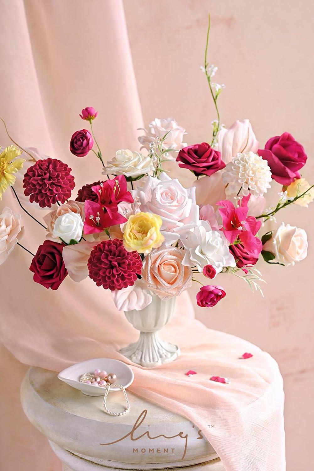 Ling's moment Hot Pink Fuchsia Artificial Dahlias, Wedding Flowers, 25 pcs