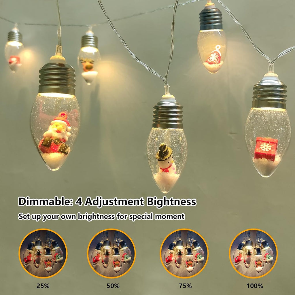 Christmas Lights Indoor Battery Powered 8Ft 12 LED Christmas Snow Globe Lights with Timer, Classic Xmas String Light for Indoor Bedroom Party Vintage Xmas Decor