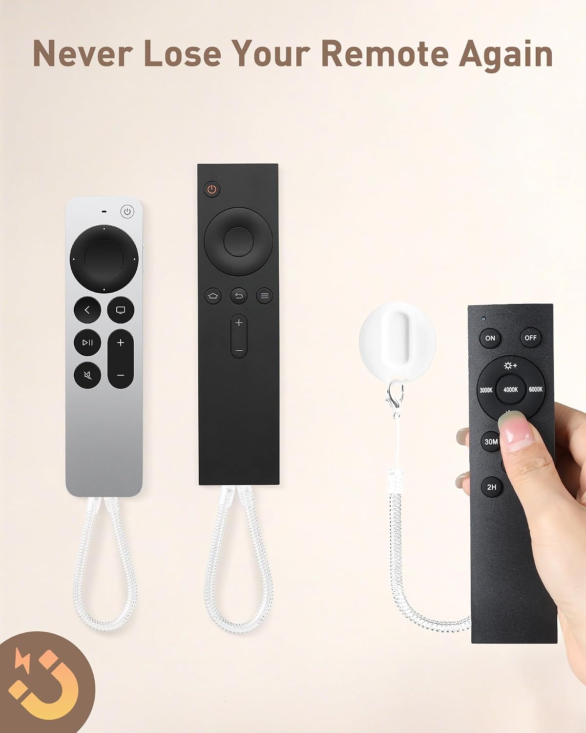 AGPTEK 2-in-1 Magnetic Remote Control Holder Wall Mount, 2 Pack, White