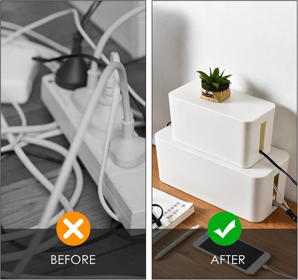 LUWOO Cable Management Box Set of Two, Cord Organizer Box to Hide Surge Protector on Desk or Floor, White