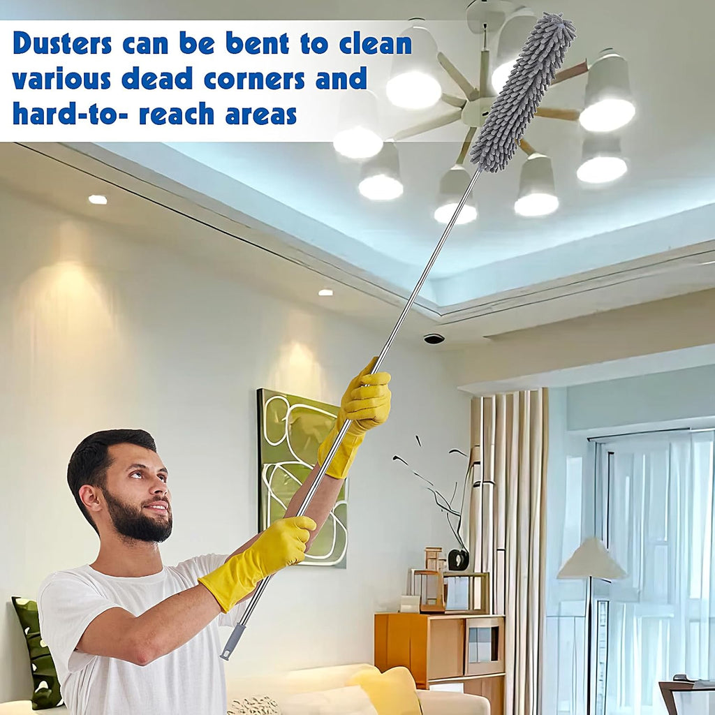 Dusters for Cleaning, Feather Duster Set, 10PCS Duster with Extension Pole Up to 100'' - Extendable, Bendable, and Washable for Ceilings, Chandeliers, and Furniture
