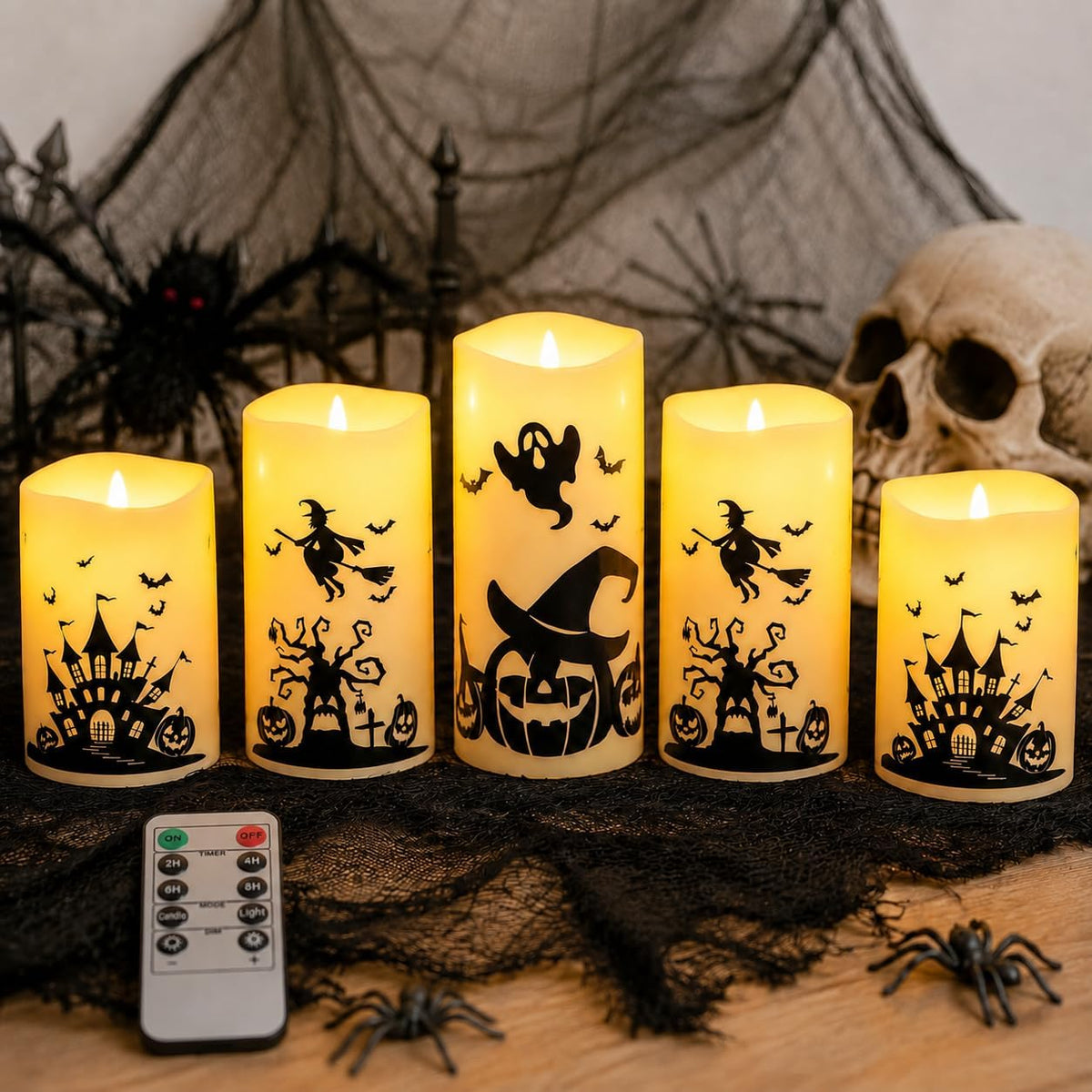 MUMCHASI Halloween Decor, Halloween Flameless Pillar Candles with Remote