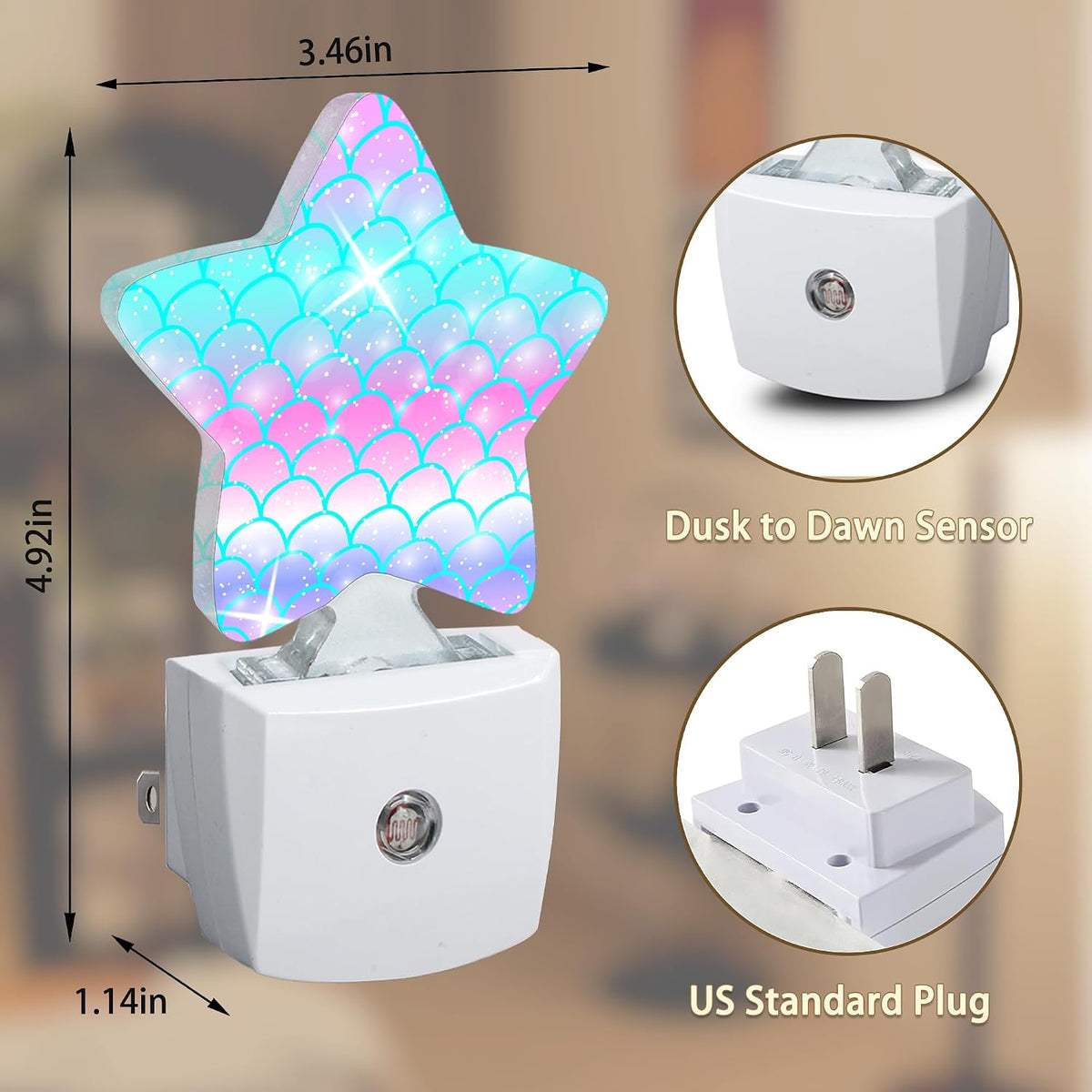 Kawaii Fish Scale Night Light,Dusk to Dawn Smart Sensor Nightlight for Bedroom Bathroom Kitchen Hallway Stairs Hallway,Plug-in,Energy Efficient Decor Desk Lamp Gifts