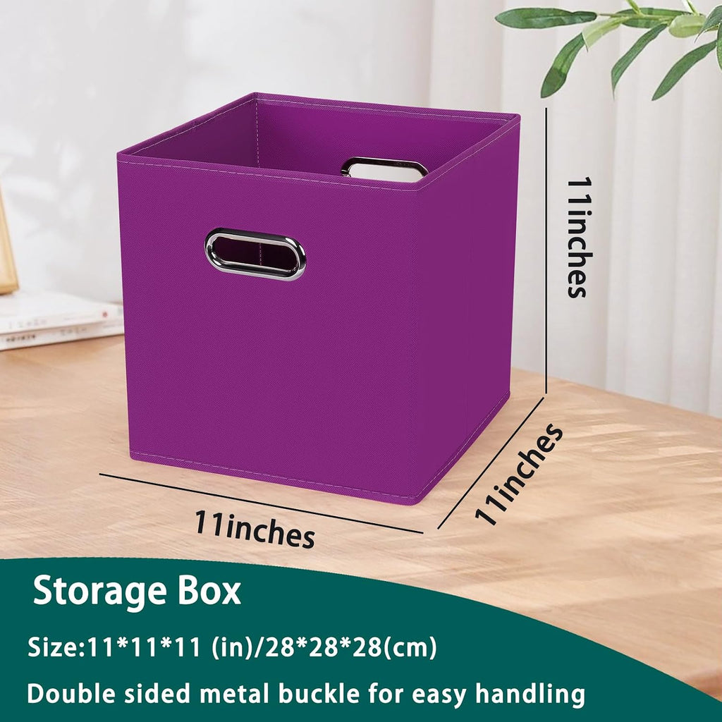 Black Foldable Storage Cubes Bins, Fabric Storage Box Cubes Organizer Baskets with Dual Handles for Home Organizer,Set of 3,(Purple)