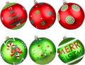 Lanpn 6Pcs 4" Large Outdoor Christmas Ornaments, Xmas Tree Elf Swirl Ball Decoration, Big Red Green Christmas Ornament, Giant Glittering String Ball Plastic Hanging Decor for Lawn Yard Holiday Party