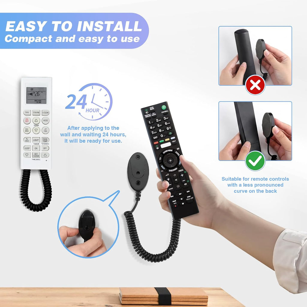 Magnetic Remote Control Holder and Remote Holder with Retractable Leash, Wall Mount for TV Remote, Couch and Bedside, No Drill Adhesive Pad, 2 Pack Black