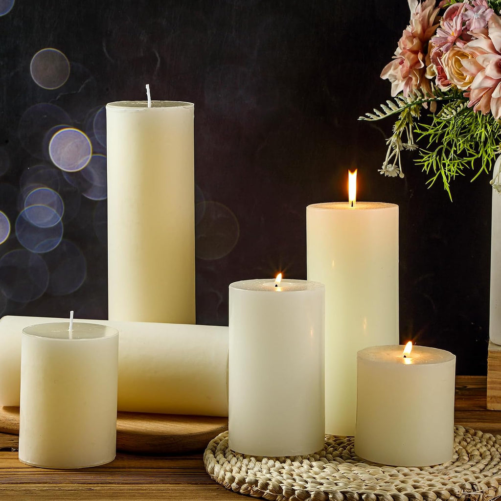 Shihanee 12 Pcs Pillar Candles Bulk Set Unscented Dripless,Ivory White