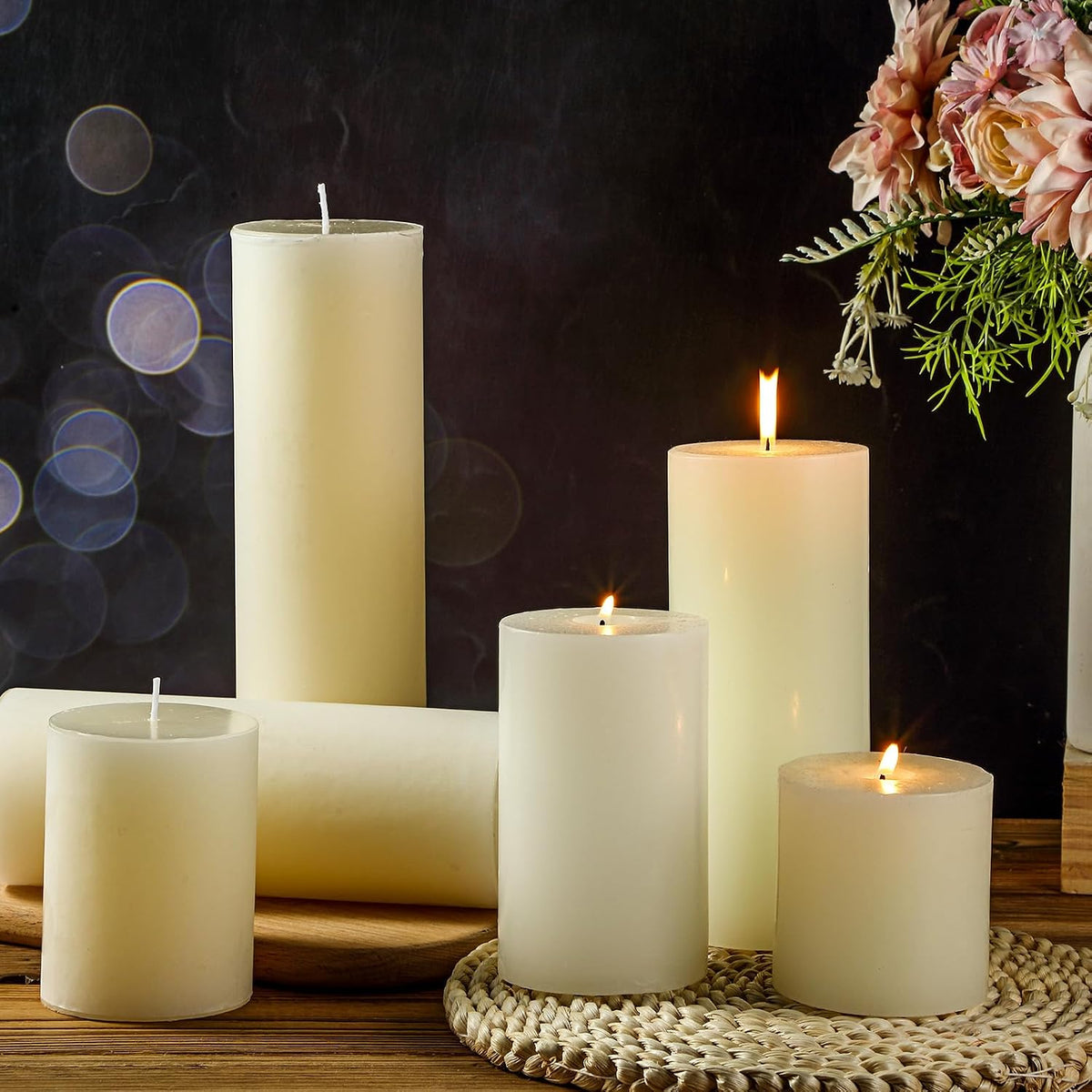 Shihanee 12 Pcs Pillar Candles Bulk Set Unscented Dripless,Ivory White
