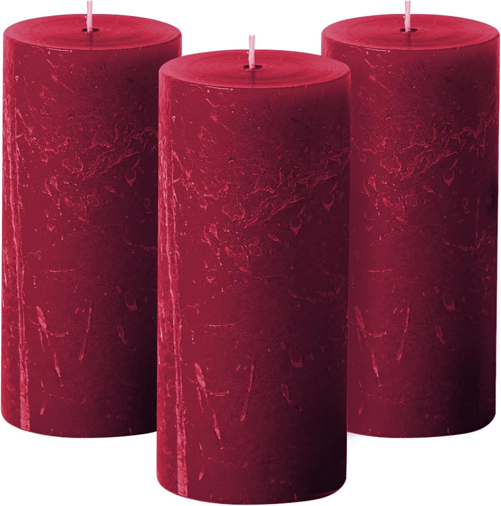 Burgundy Red 3x6 Scented Pillar Candles, Cinnamon Clove, 3Pack, Fall Decor