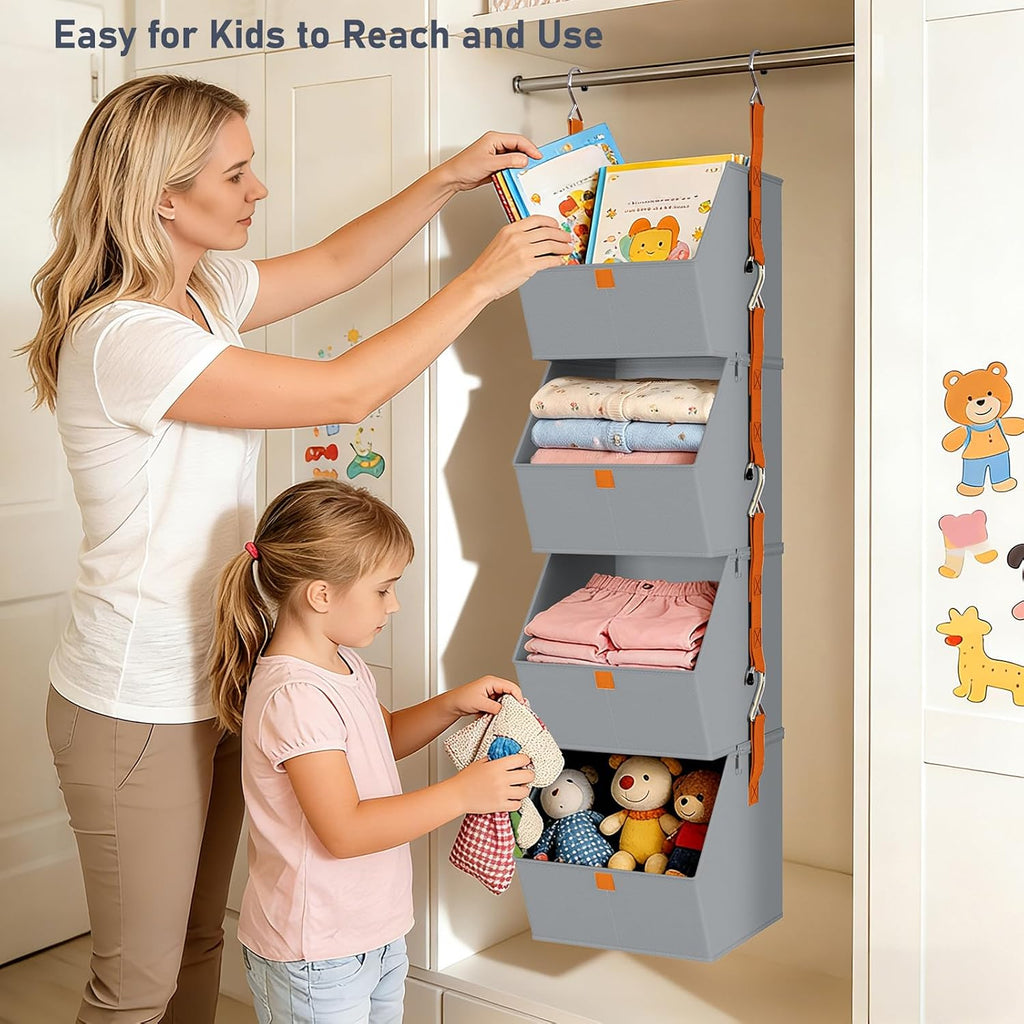 DIMJ 4-Tier Hanging Closet Organizer, Modular Bins for RVs and Small Spaces
