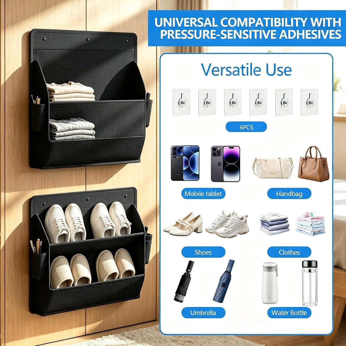 2PCS RV Shoe Storage Organizer, 16.9'' X 18.3' Wall Mounted Camper Accessories Organizer, Durable Tough Oxford Material no Punching/no Damage To The Door, Suitable Student Dormitories
