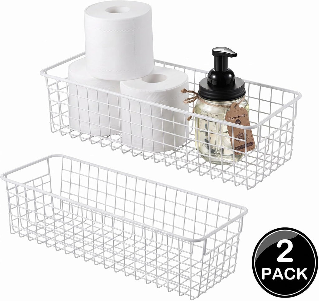 SheeChung Wire Storage Baskets, Metal Toilet Paper Basket Holder, White
