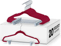 Zober Velvet Hangers with Clips - 20 Piece Set for Pants, Skirts, Suits, Dresses & Shirts - Notched Burgundy Velvet, Non Slip Felt, 360 Degree Hook