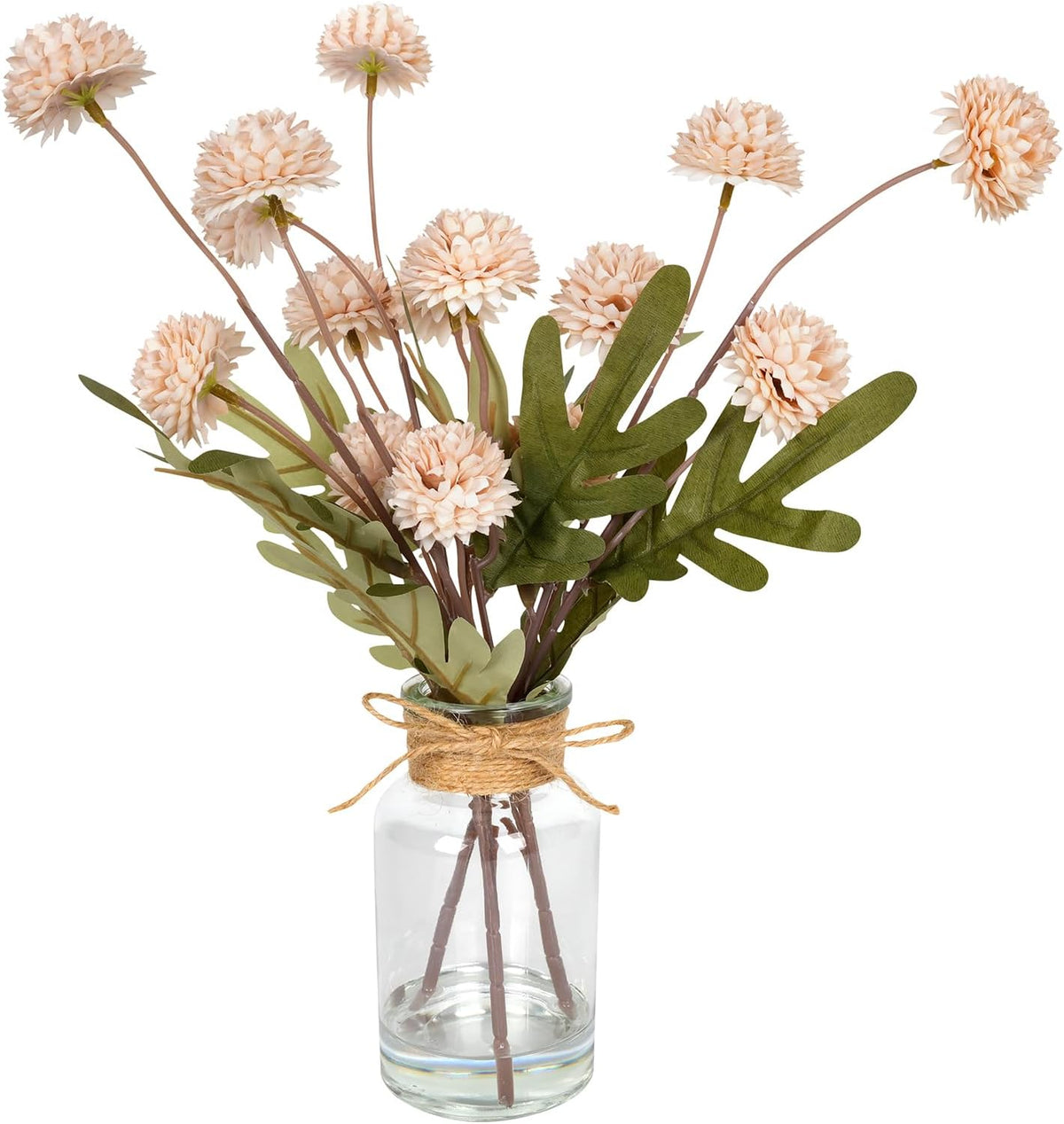Velener Beige Faux Silk Mums Fake Flowers in Vase With Faux Water, Fake Plants Artificial Flowers For Home Decor Kitchen Bathroom Farmhouse Living Room Coffee Table Small Centerpieces For Table 1 Pack