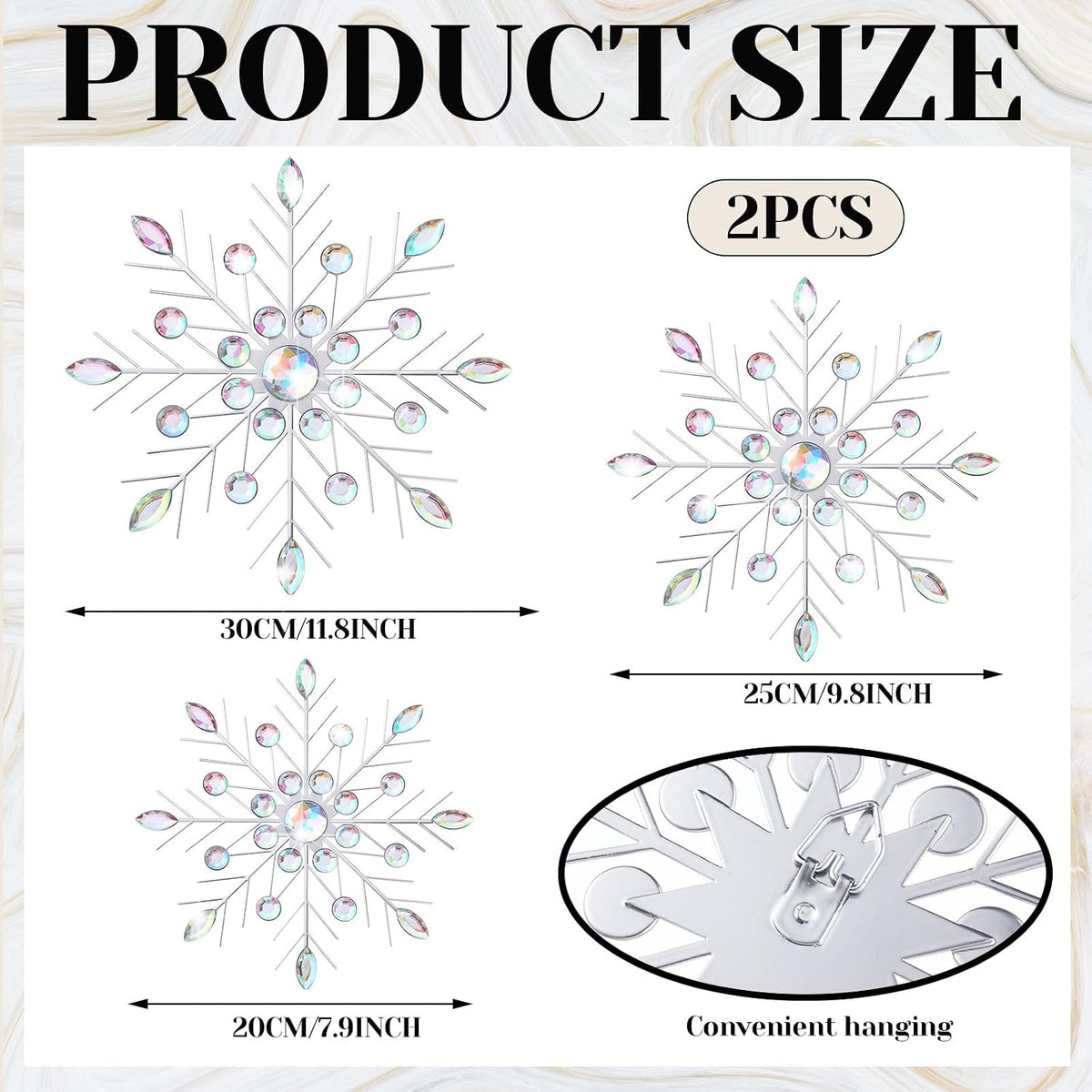 Hicarer 4 Pcs 12" 10" 8" Snowflake Metal Wall Art Rhinestones 3D Decor Christmas Silver Hanging Metal Artwork Wall Decor Glitter Crafts Snowflake Decorations for Home Living Room Office(Snowflake)