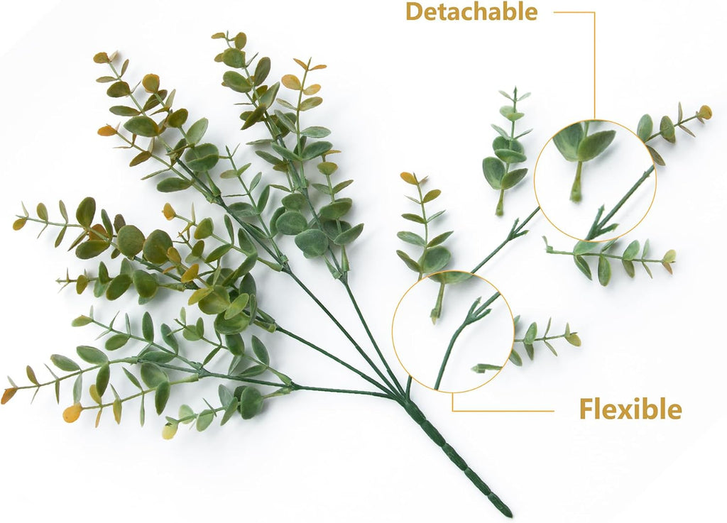 5Pcs Artificial Eucalyptus Stems，Artificial Greenery Fake Dust Frosted Eucalyptus Branches Leaves，Fake Plants for Decoration(Dusty Orange-13.8 in)