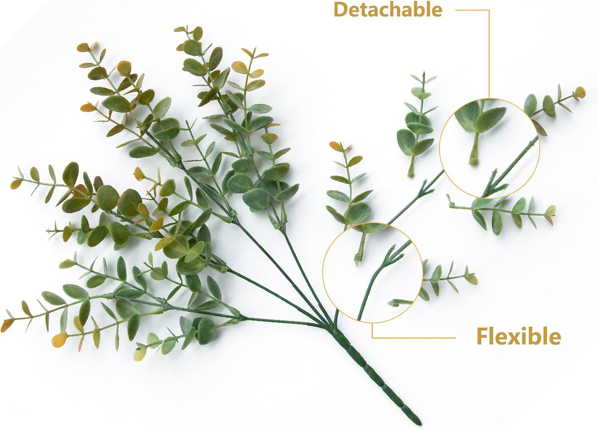 5Pcs Artificial Eucalyptus Stems，Artificial Greenery Fake Dust Frosted Eucalyptus Branches Leaves，Fake Plants for Decoration(Dusty Orange-13.8 in)
