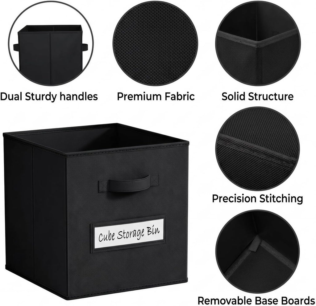 Storage Bins,11" Cube Storage Bin with Labels,10pcs,Black