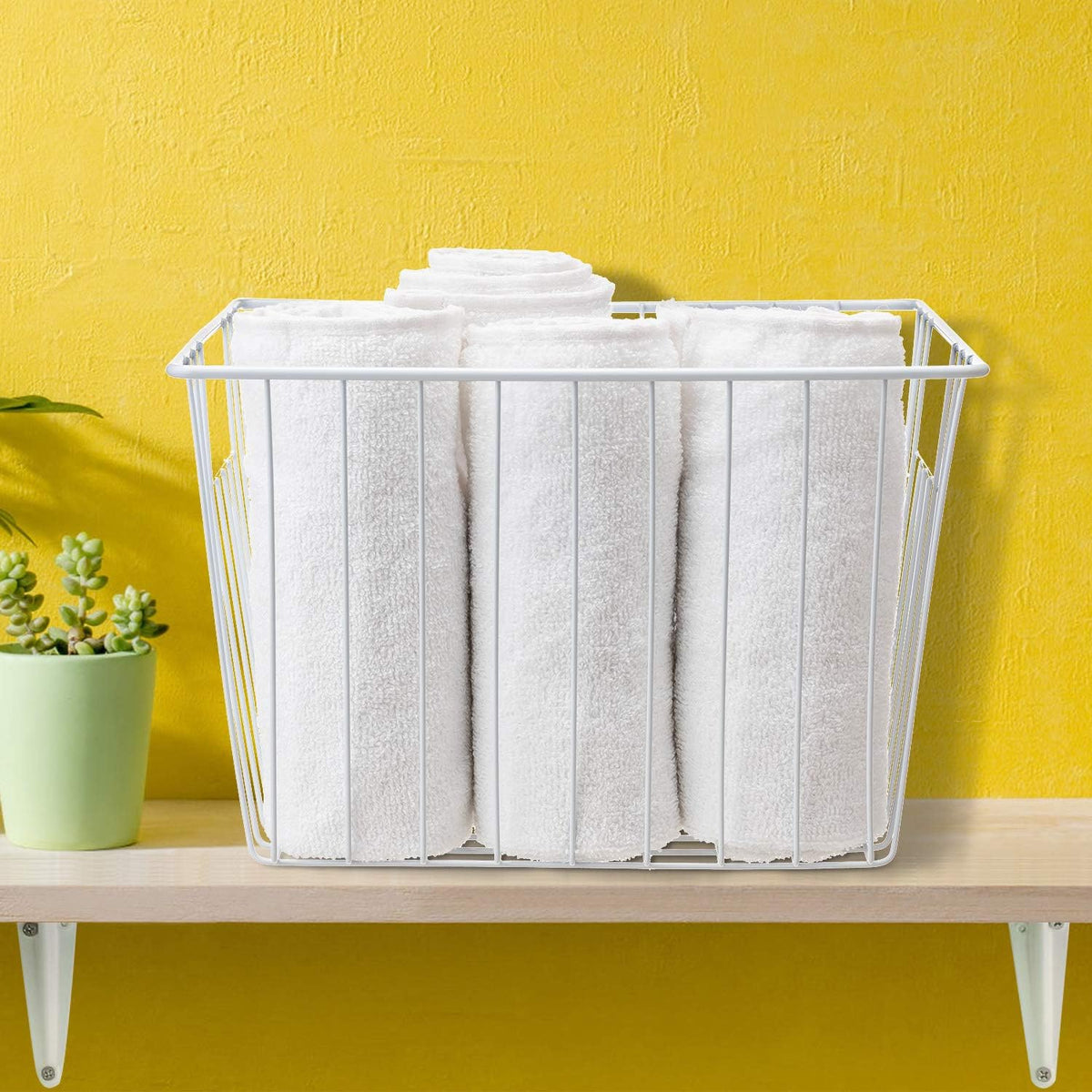 4 Pack Wire Storage Baskets for Organizing, Freezer Organizer Bins, Pantry Organization Bins Cabinets - Metal Basket Kitchen, Laundry, Fridge, Bathroom Countertop Organizer, Pearl White