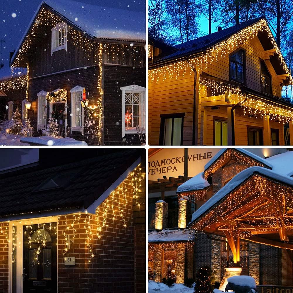 300 LED Icicle Lights,33FT Icicle Christmas Lights Warm White