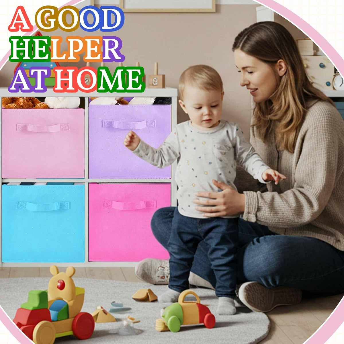 Yinder 4 Pcs Cube Storage Bin Pink Purple 10.5''x10.5''x11'' Storage Cubes