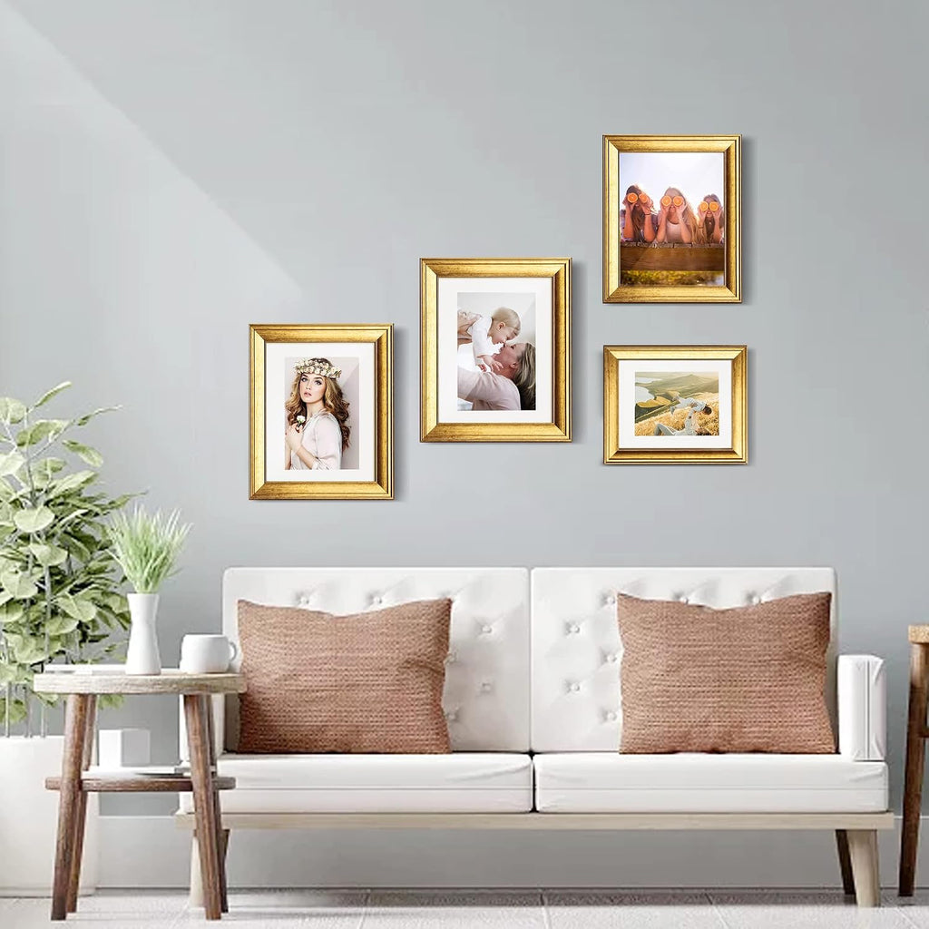 SYNTRIFIC 5x7 Picture Frame Set of 6, Vintage Gold Photo Frame, Home Decor