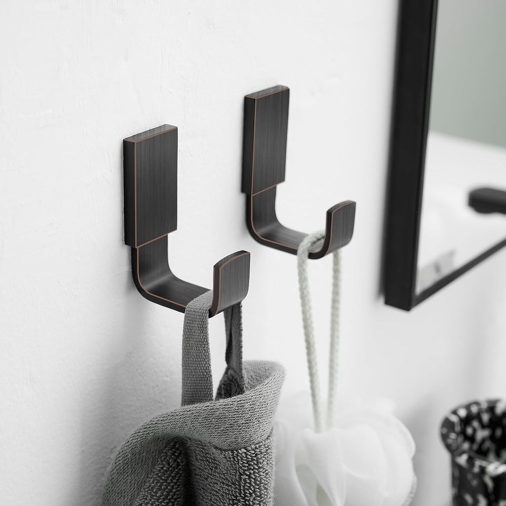 BESy Brass Towel Hook, Bath Robe Coat Clothes Hook Oil Rubbed Bronze 2 Pack