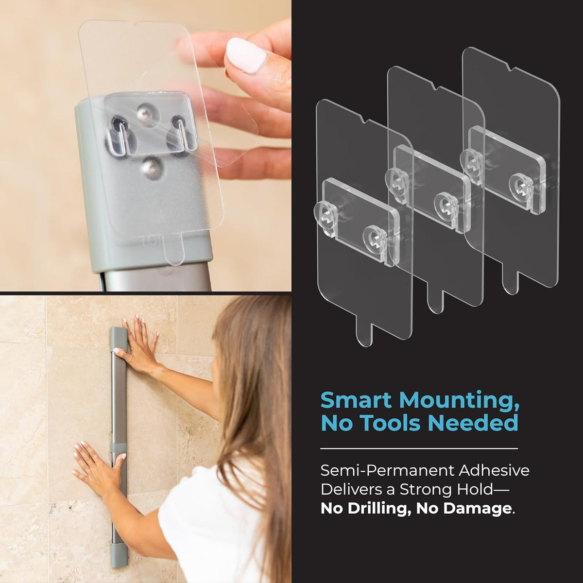 ShowerSMART Shower Caddy, Adjustable Shelves, Magnetic Hooks, Graphite