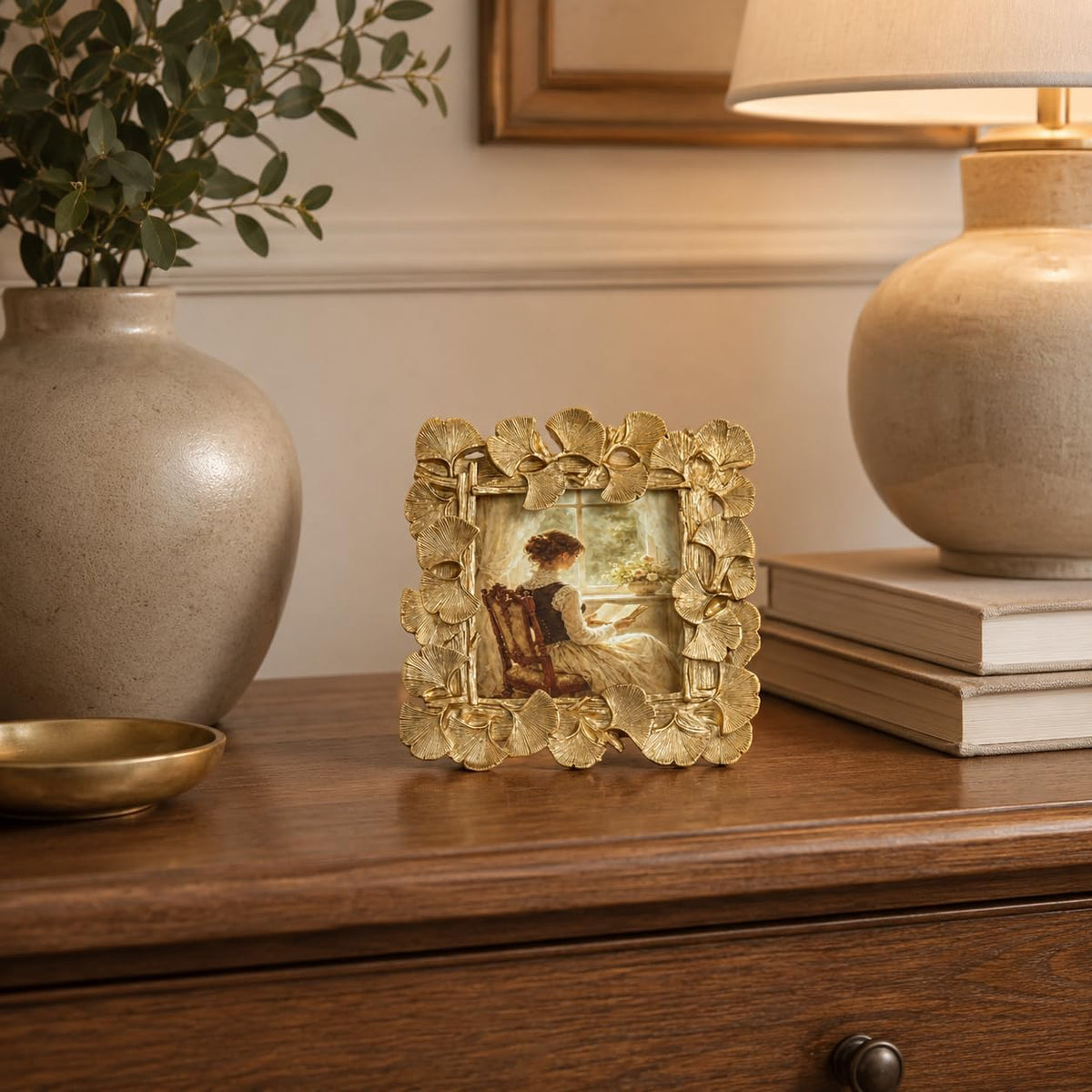 Vintage Picture Frames, Gold Vintage Frame, Leaf, Gold, 4x4 Inch