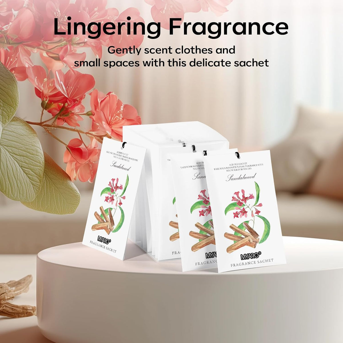 MYARO 12 Pack Sandalwood Scented Sachets, Closet Deodorizer Car Freshener