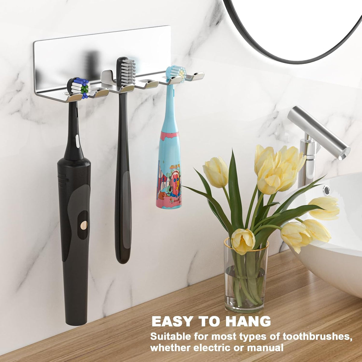 Electric Toothbrush Head Holder, Toothbrush Holders Wall Mounted, Electric Toothbrushs Holder, Bathroom Shower Tooth Brushing Holder, Tooth Brush Head Holder Organiser (Silver, Large)