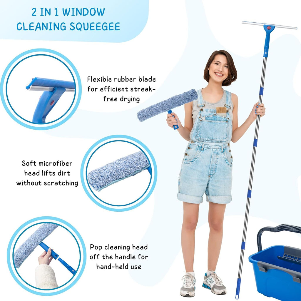 Window Cleaning Kit for Home and Commercial Use, 6 Ft Long Handle