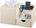 Nightstand Organizer with Tissue Holder,PU Leather Square Tissue Box Cover