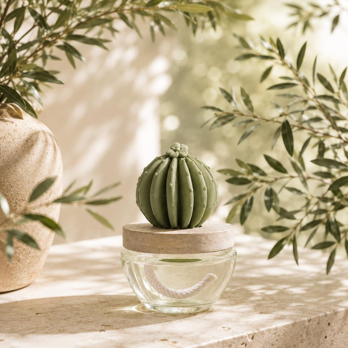 Reed Diffuser Set Ceramic Cactus Fragrance Diffuser-White Flower 3.38 fl oz (100 ml), Home Fragrance Reed Diffuser for Bathroom Office Living Room Table Decor (Ocean Breeze)