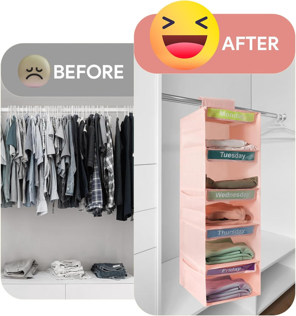 5 Shelf Days of The Week Clothes Organizer for Kids Weekly Outfits(Pink)