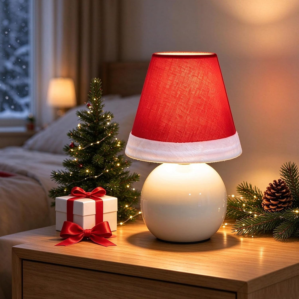 Red Christmas Hat Cute Modern Bedside Nightstand Ceramic Table Lamp Bed