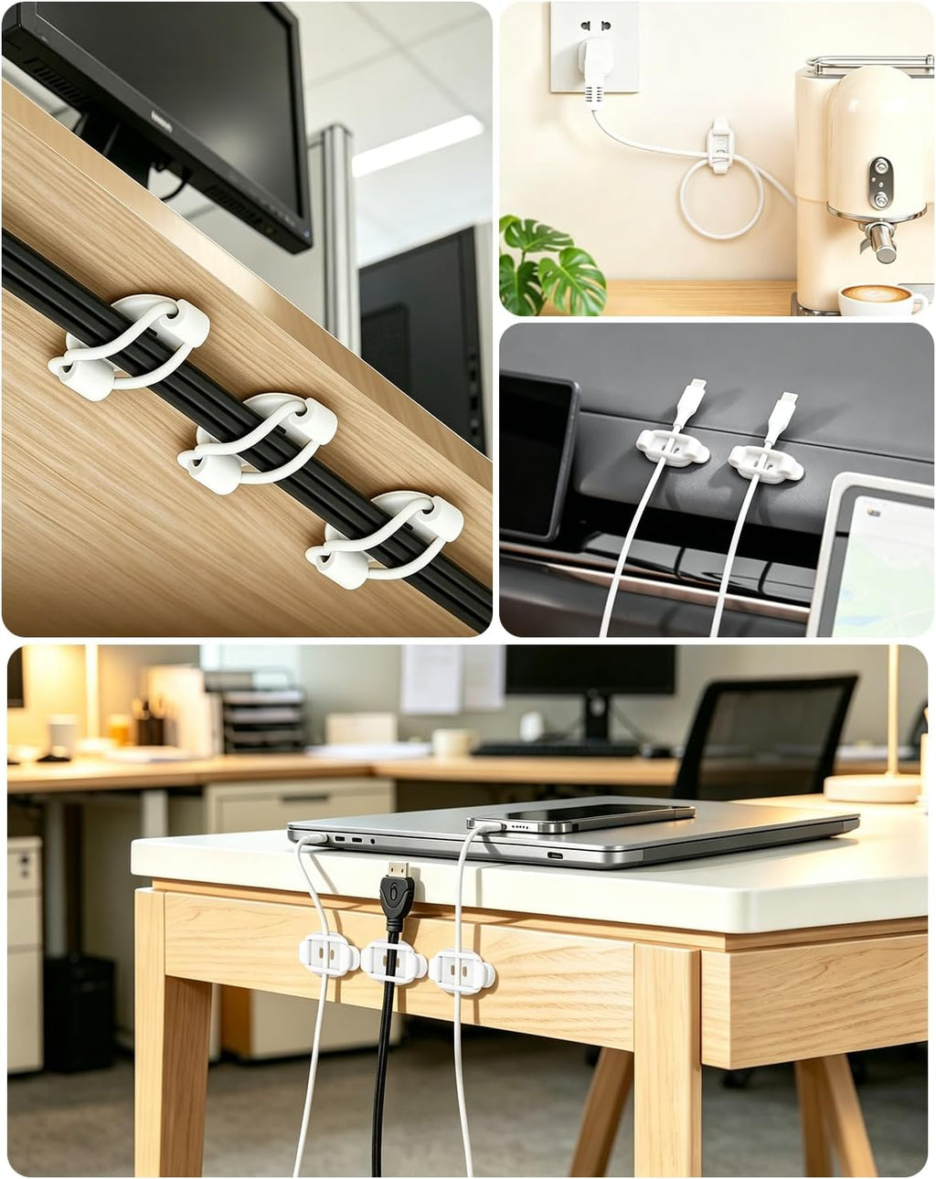 OneLeaf 10-Pack Adhesive Cable Management Clips, Desk Cable Clips, White