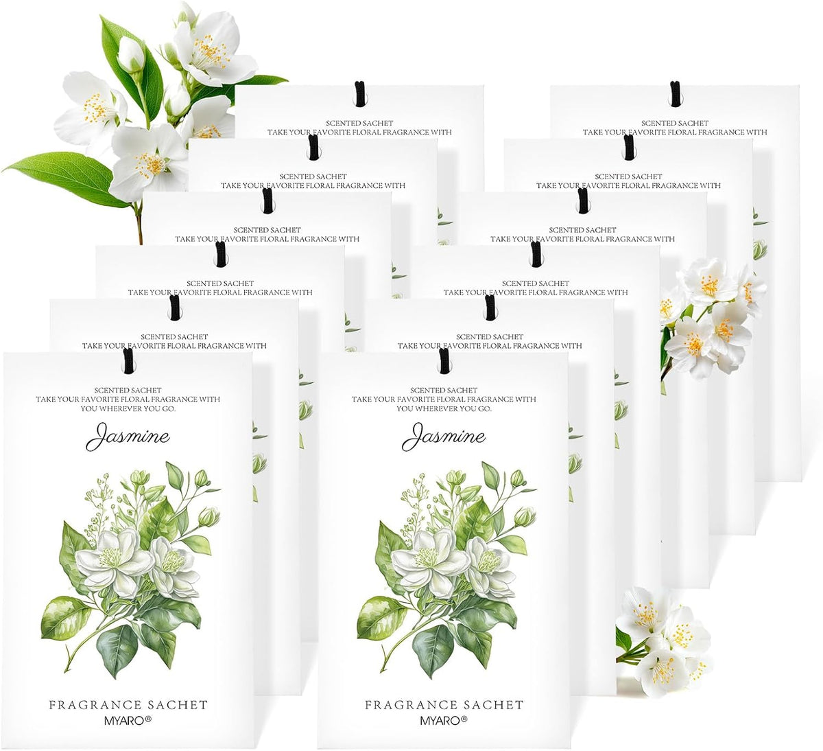 MYARO 12 Pack Jasmine Scented Sachets, Closet Deodorizer Car Air Freshener