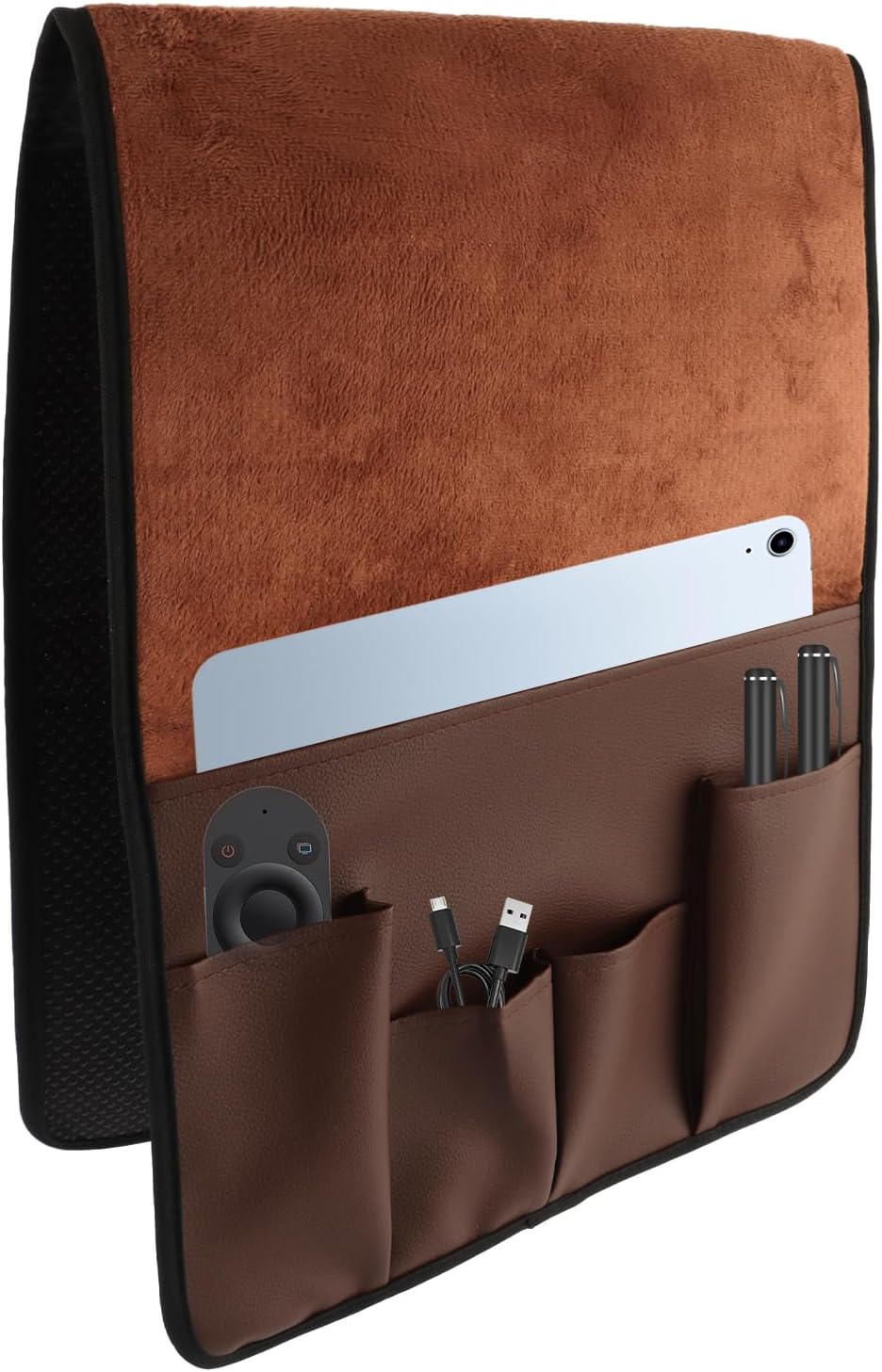 PU Leather Sofa Armrest Organizer with 5 Pockets, 35x13 Inch, Brown