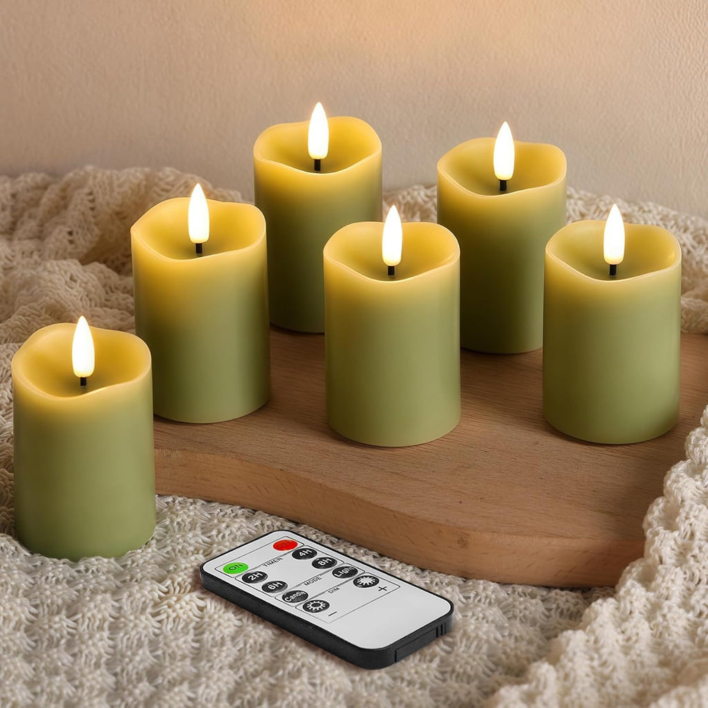 Sage Green Flameless Votive Candles with Remote Batteries Set of 6