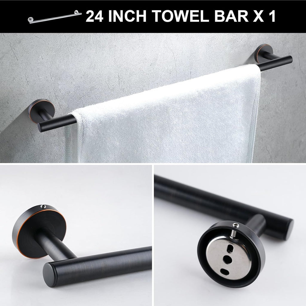 Lava Odoro 5-Piece Oil Rubbed Bronze Bathroom Hardware Accessories - Towel Bar, Holder, Rack Set, Stainless Steel Wall Mounted, 23.6 Inch