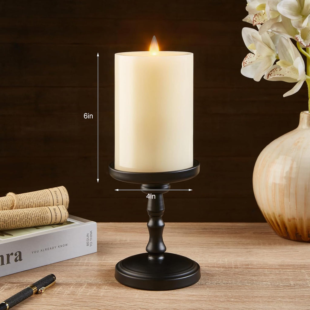 Flameless Pillar Candles Flickering with Remote Timer, Battery Operated LED Candles Up to 400 Hours, 3D Moving Flame Real Wax Candles, D4 x H6, Remote Included (Ivory, 4inx6in)
