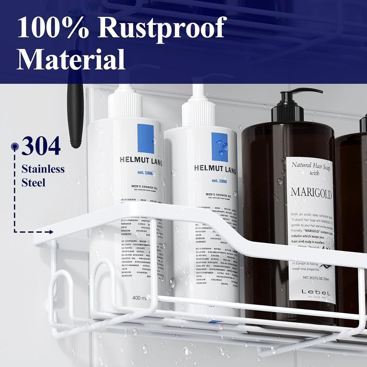 Kitsure Shower Caddy, Adhesive Shower Organizer, Large, White